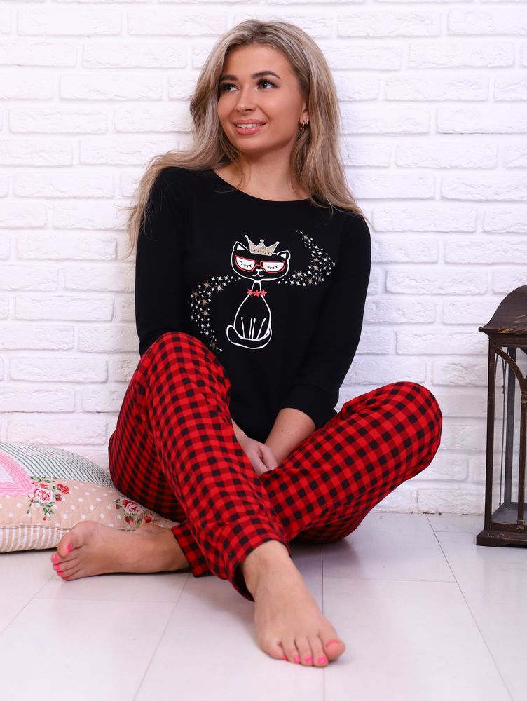 Пижама женская, модель 162, трикотаж (48 размер, Кошка)